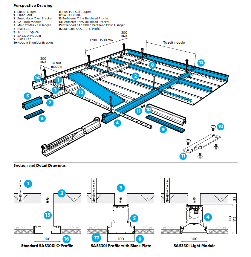 Bandraster ceiling linear lighting structure